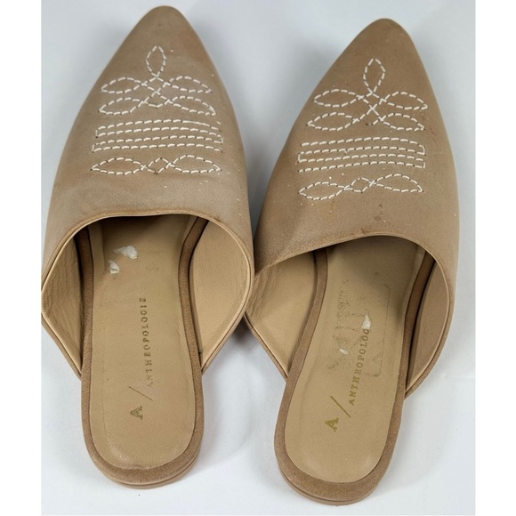 Anthropologie Western Pointed Toe Slides Honey Leather Embroidered 8.5 US / 39EU - Picture 5 of 10